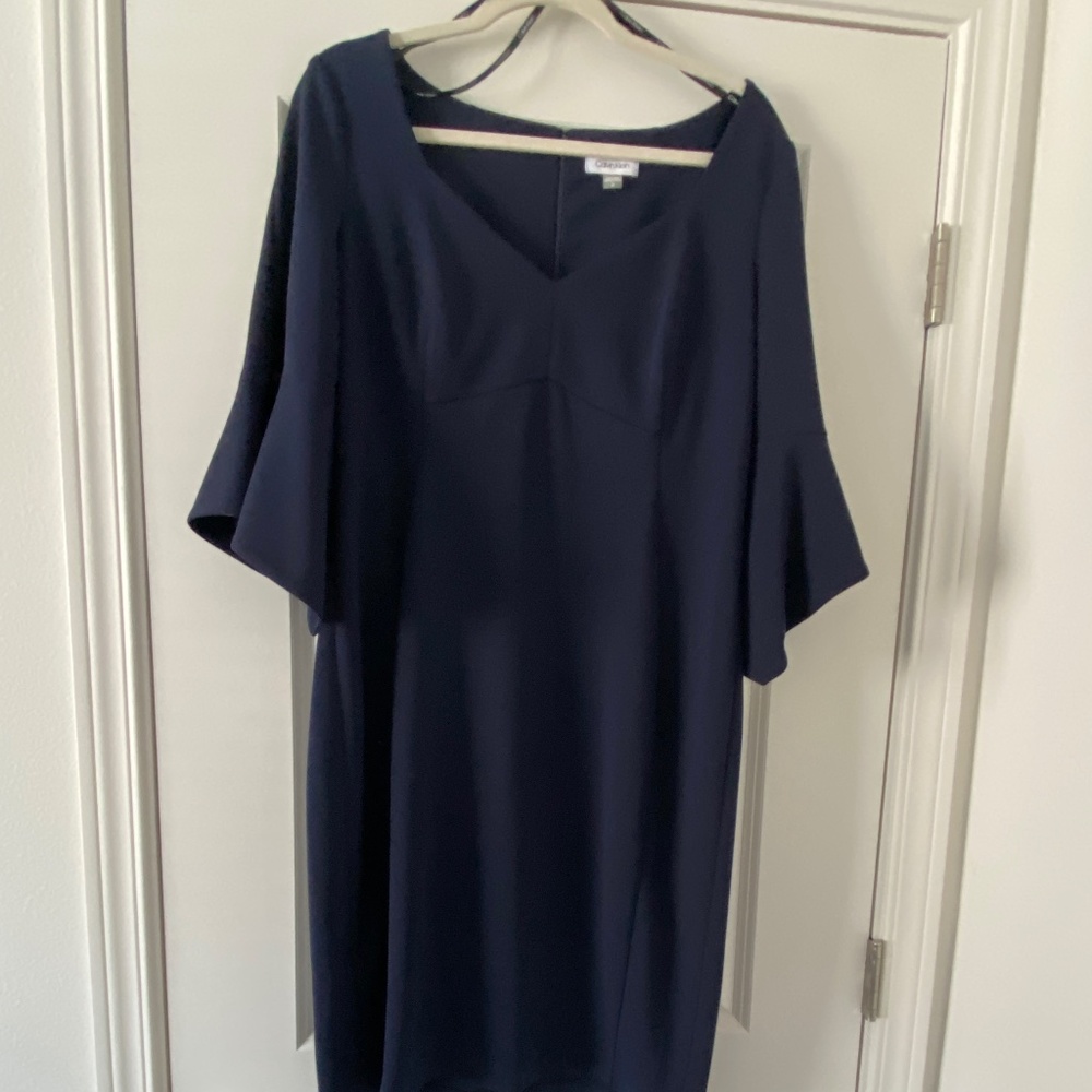Navy Calvin Klein Bell-Sleeve Sheath Dress